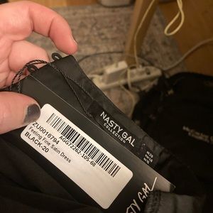 Nasty Gal brand new black slip dress short sleeves small slit on sides